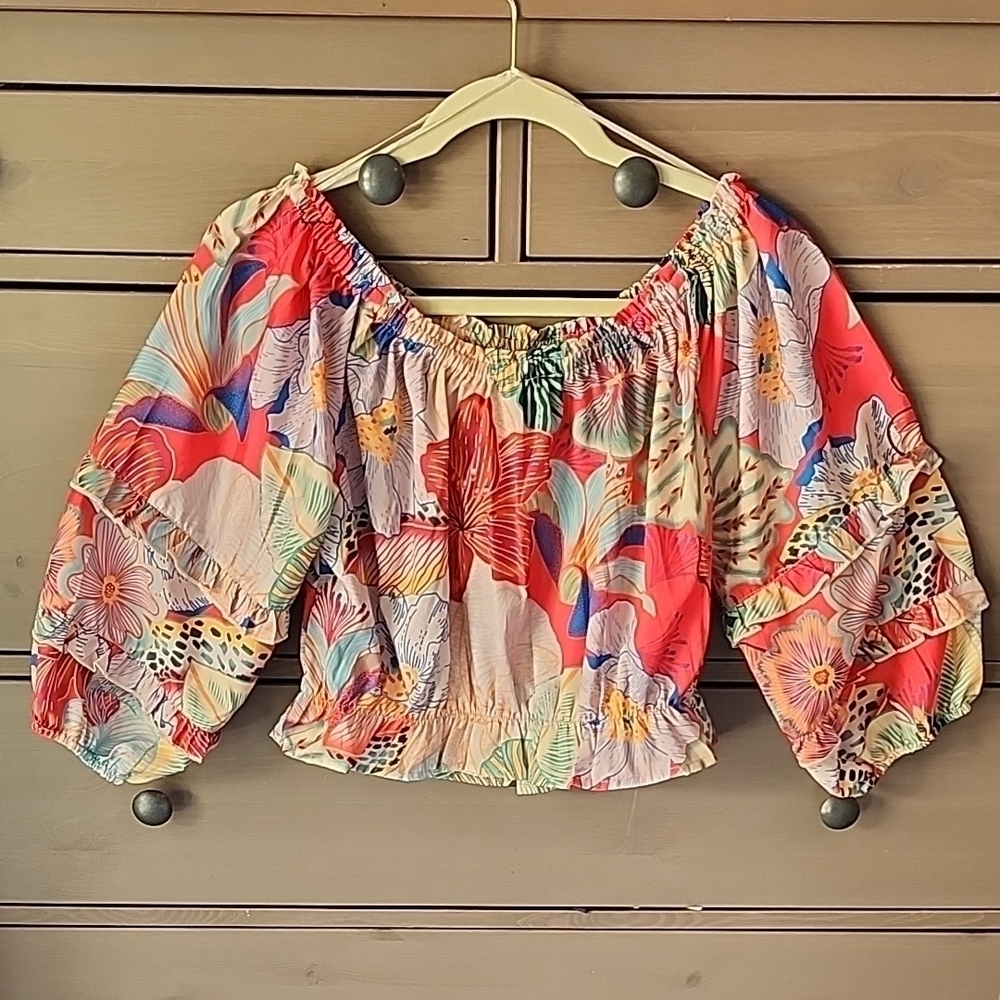 Rachel Zoe BIG TROPICAL  FLORAL PRINT top Size Small  #summertop #floral